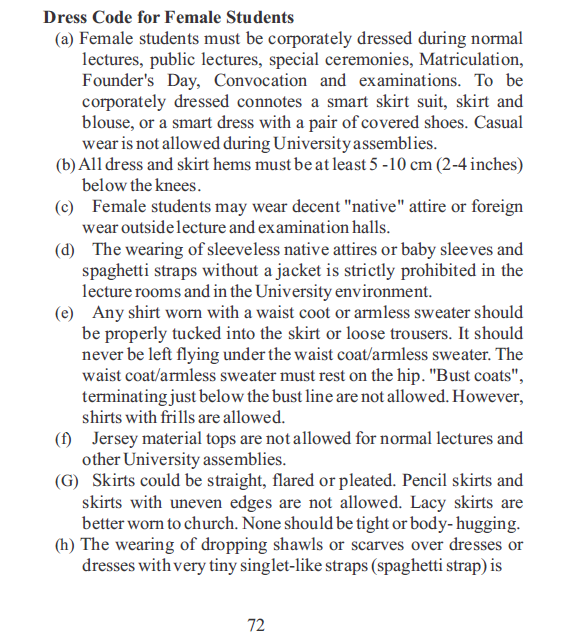  Covenant University Updates Student’s Handbook; Bans High Heels, Painted Nails, Face Caps, Jeans, Pencil Skirts… etc 