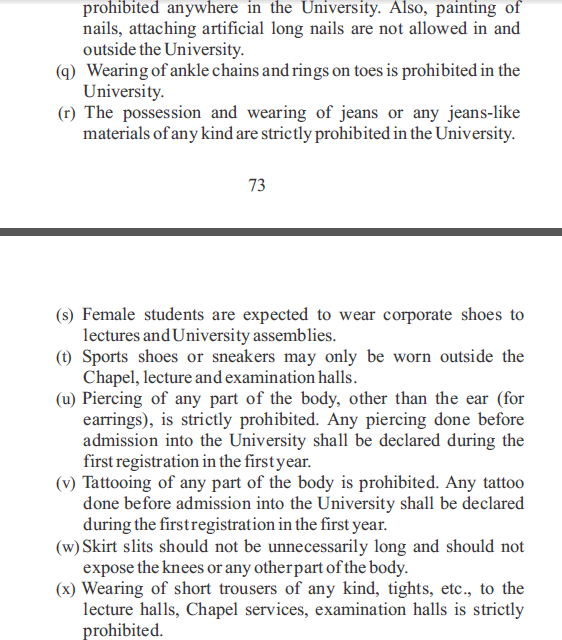  Covenant University Updates Student’s Handbook; Bans High Heels, Painted Nails, Face Caps, Jeans, Pencil Skirts… etc 